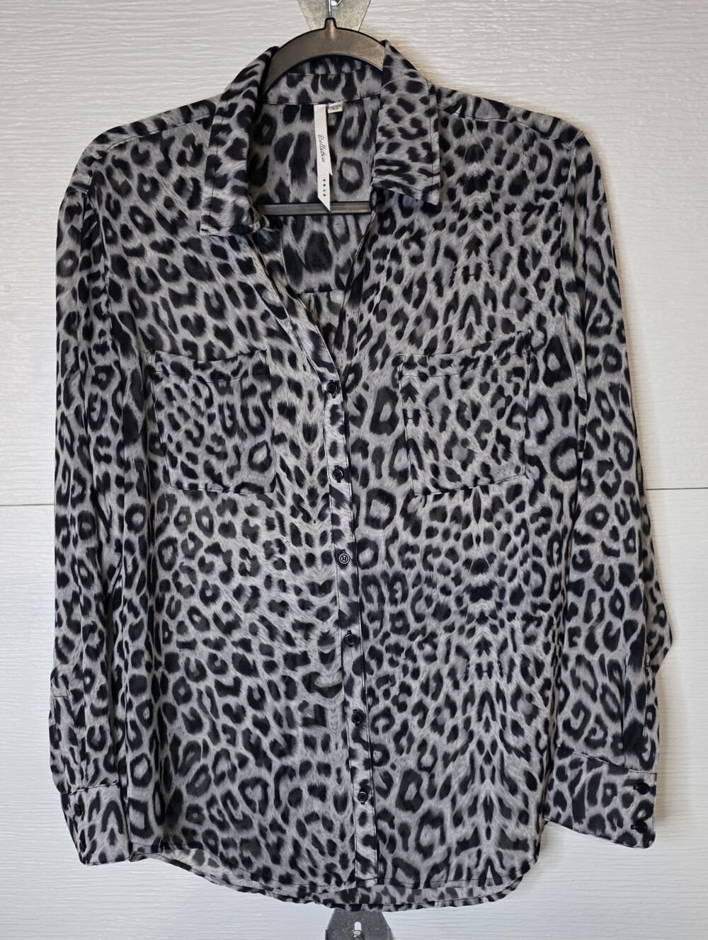 Bellatrix Black and Gray Leopard Print Button-Down Shirt